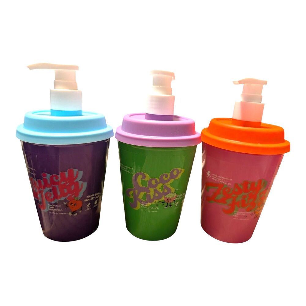 3pk Coffee Cup Hair & Body Care Set: Juicy Jelly Shampoo, Coco Kiss Conditioner